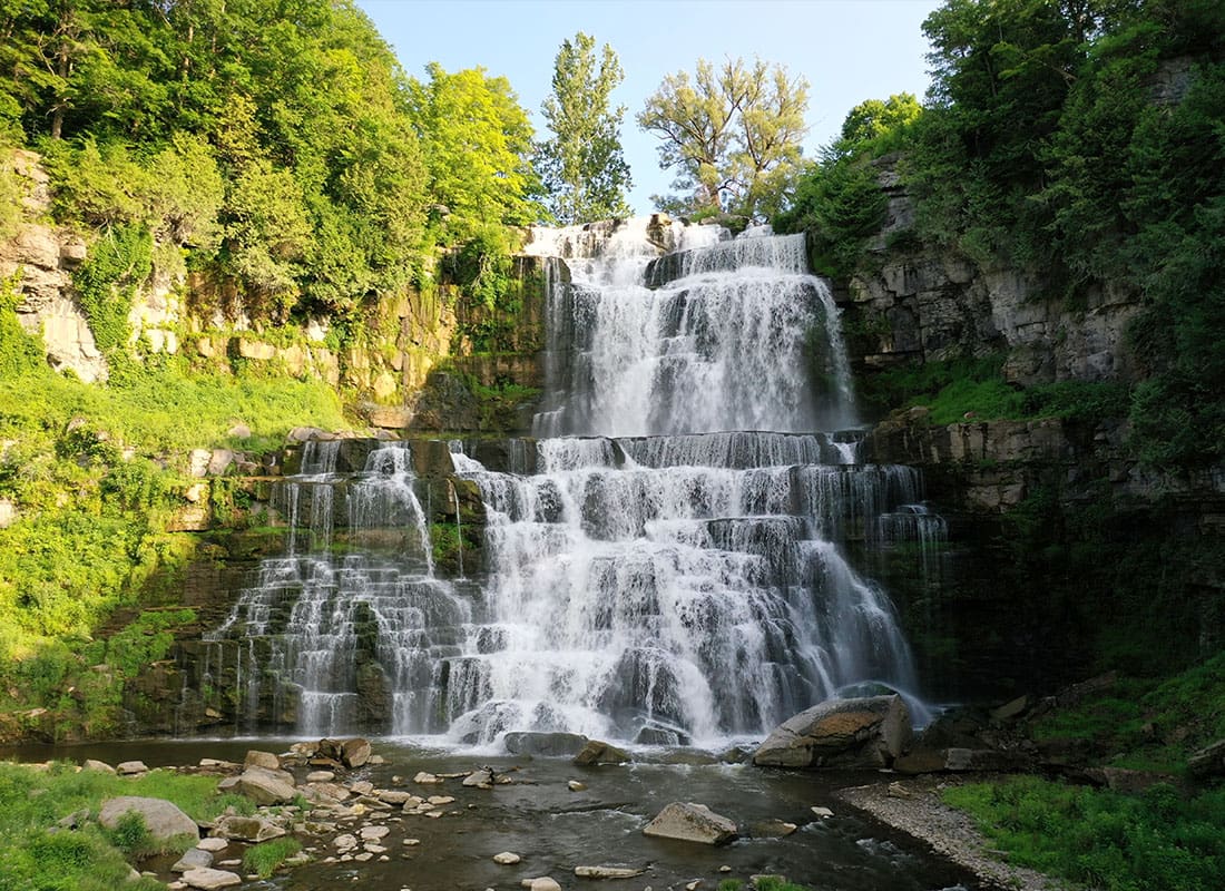 Chittenango, NY - Beautiful Waterfall in Upstate New York State Park with Green Trees