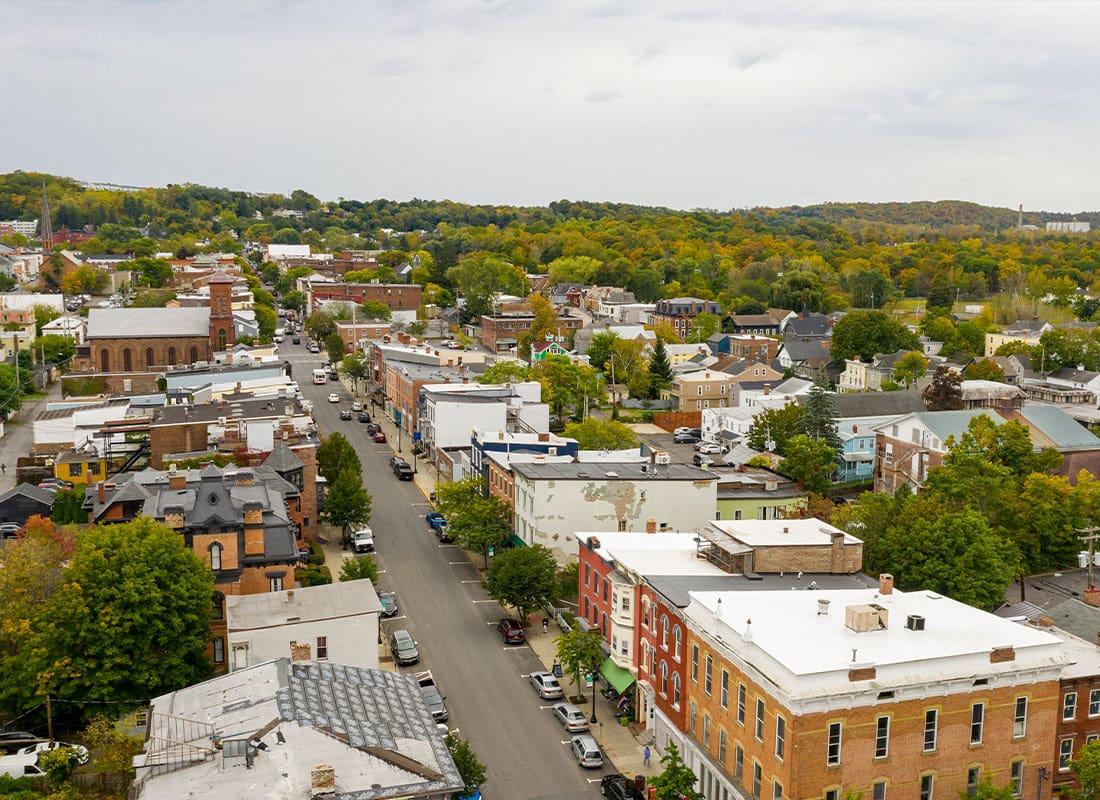 Hamilton, NY - Buildings in Columbia Street Downtown City Center in Hudson, New York